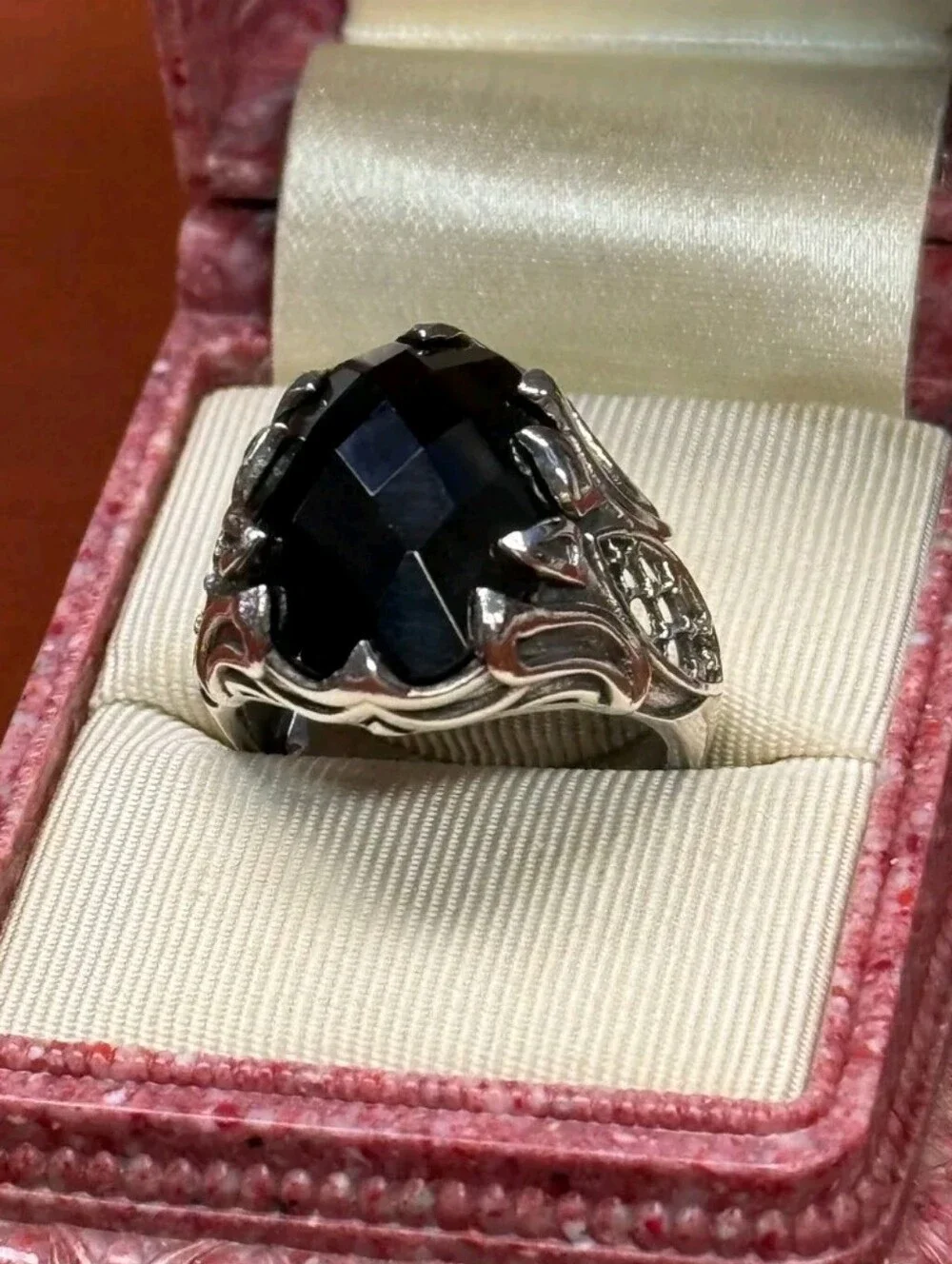 Sterling Silver 12.41 CT Thai Black Spinel Ring SZ 8